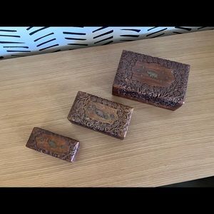 Set of Three Wood Carved Elephant Boxes